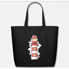 Lighthouse Watercolor Motif Black Eco-Friendly Tote Bag